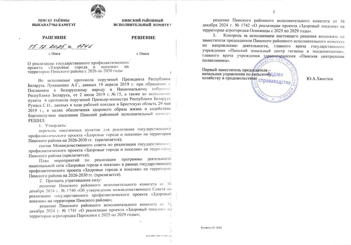 1746 РЕШЕНИЕ по реализации проекта Пинский район